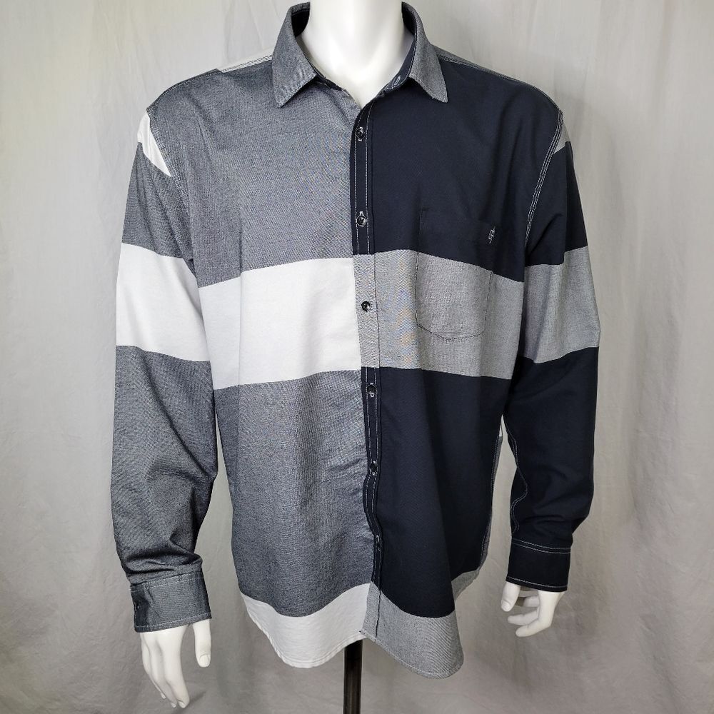 Armand Thiery‎ Black, White & Gray Color Block Button Down Collared Shirt